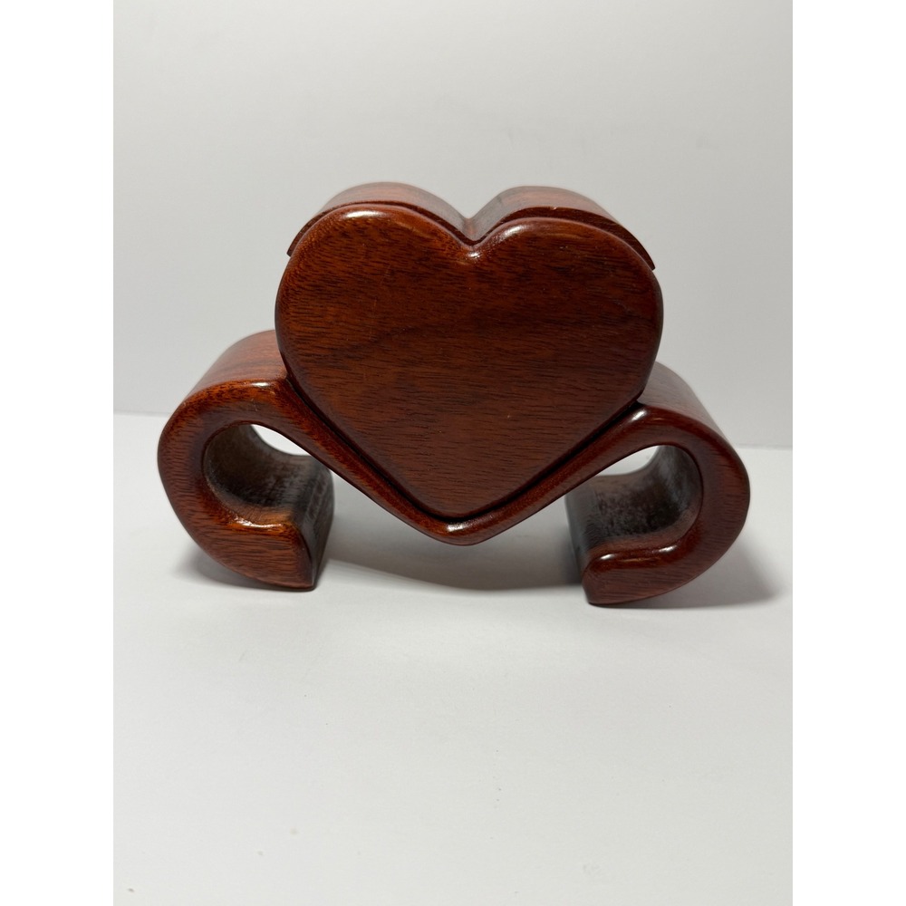 Handcrafted Heart Wooden Secret Puzzle Box Decorative Jewelry Trinket Case Brown